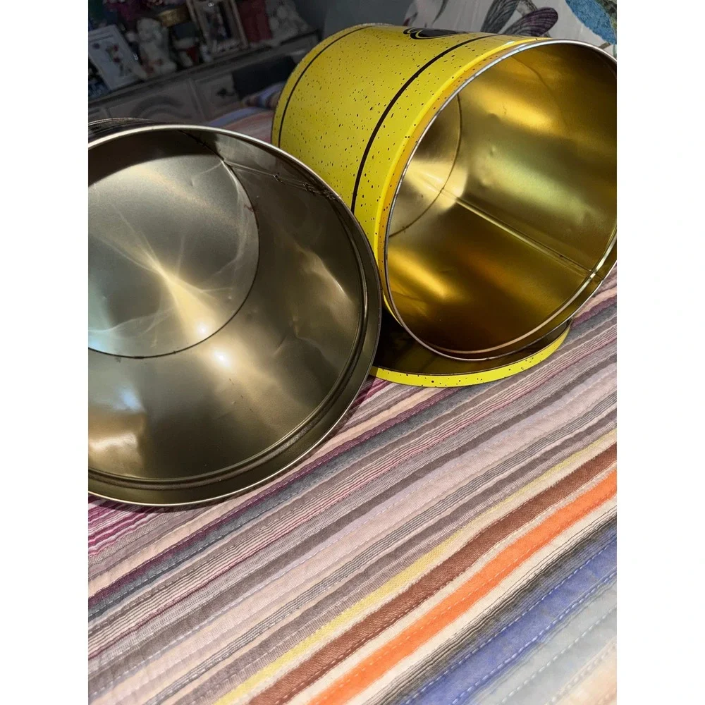 Vintage Charles Chips and Charles Pretzels Tin Set Yellow Brown Retro Snack Cans
